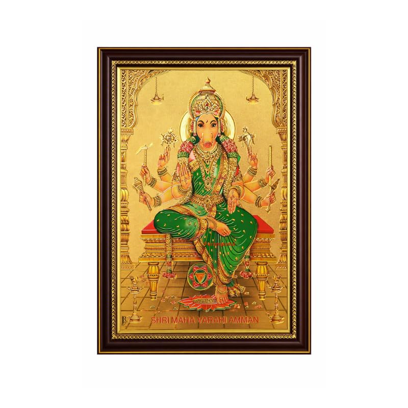 Image of Paramporul Gallery shree varahi Gold Foil Photo Frame for Pooja Room, Hindu God Wall Decor, Ready to Hang, 10x14 Inch