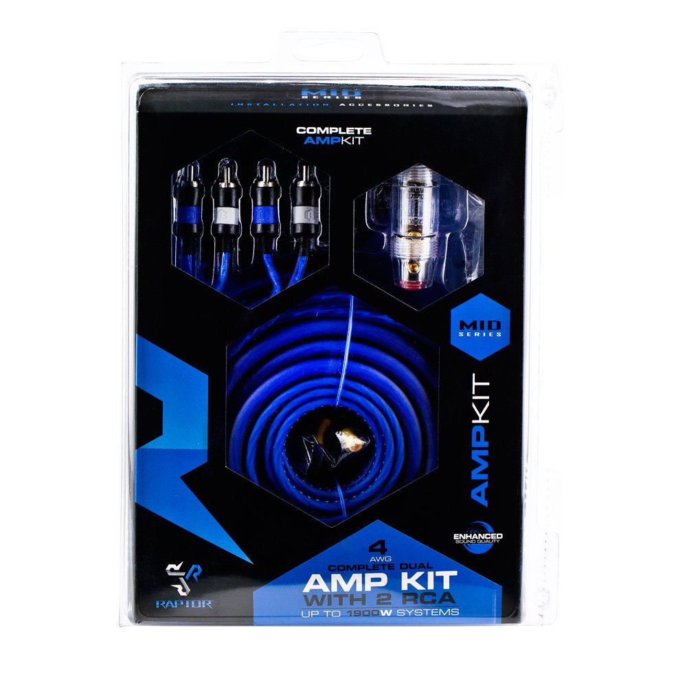 Kit de instalación de amplificador de 1900W Raptor R4DAK-4RCA con cables RCA de 4 canales 2