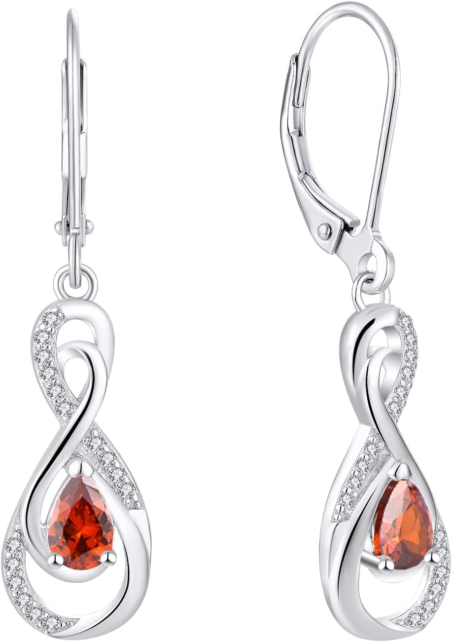 JO WISDOM Women Earrings,925 Sterling Silver Infinity Leverback Dangle Earrings with Pear Shape Cut 5A Cubic Zirconia