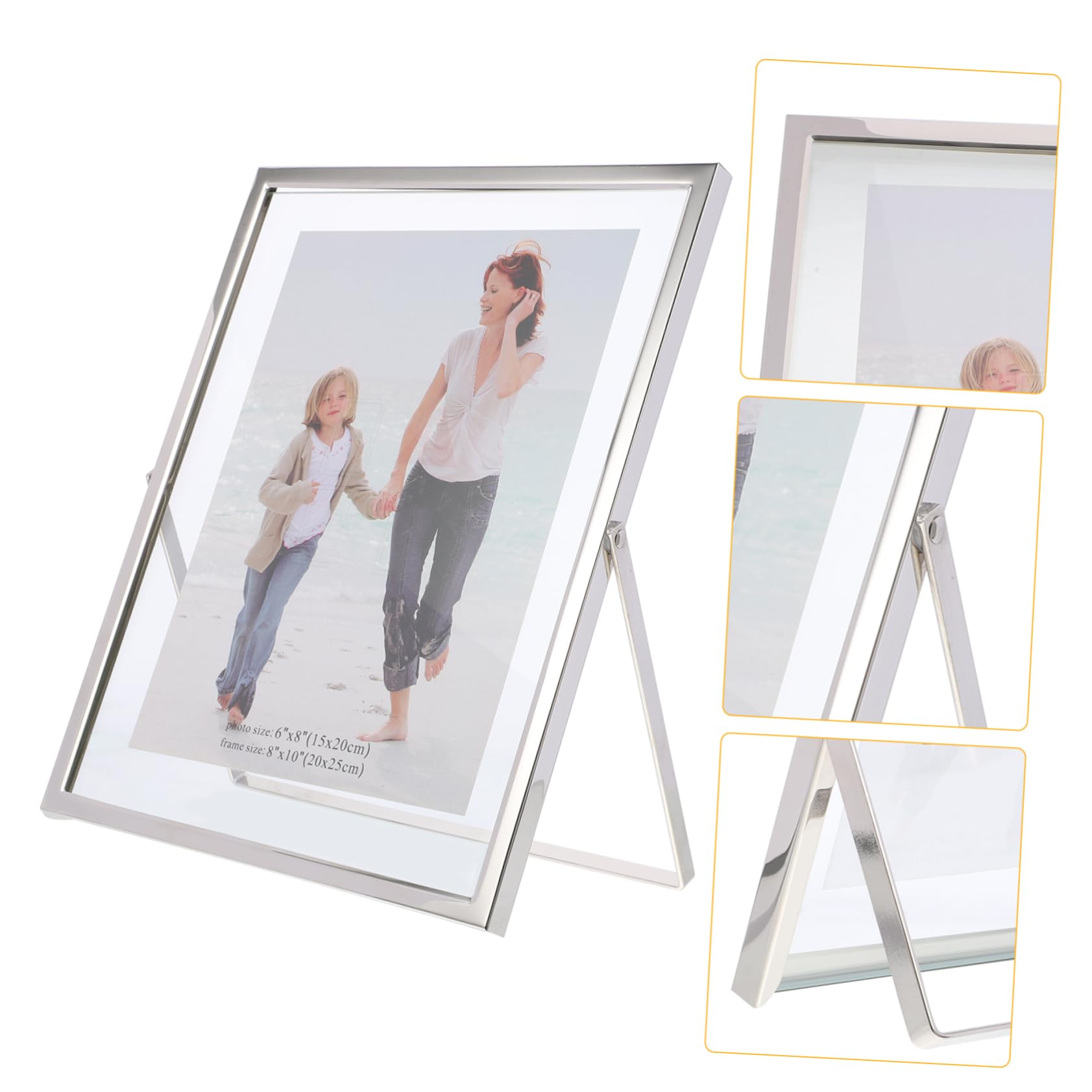 Cadre Photo Simple et Élégant en Verre Cadre Photo de Table Transparent Argenté Support Double Face pour Décoration Maison pour Exposition
