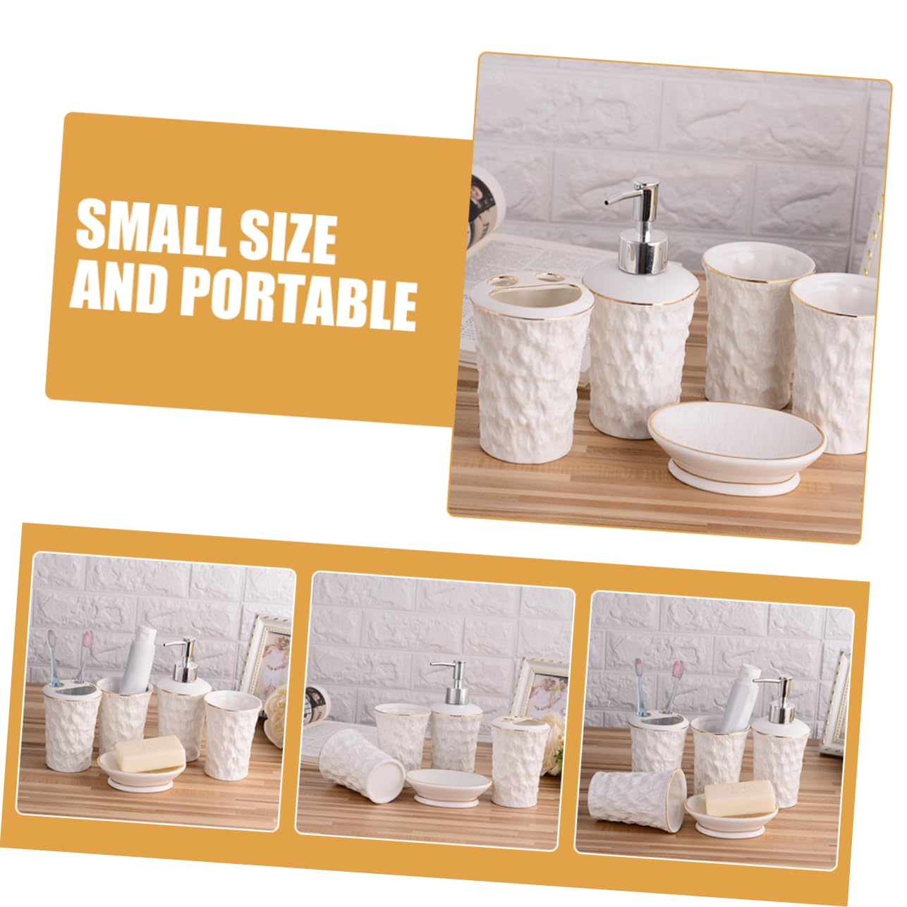 Cabilock Jabonera y Portacepillos De Cerámica Árbol De Pizarra Textura Dispensador De Jabón para Baño Vaso para Cepillo De Dientes Estilo Rústico Accesorios De Baño para Cocina