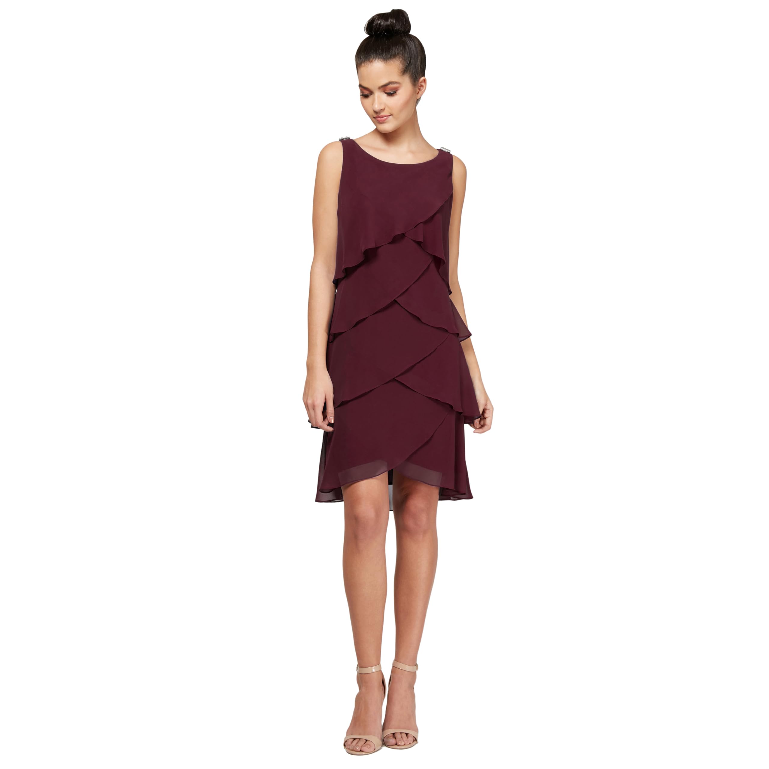 S.l. Fashions Women's Fig Sleeveless Chiffon Tiered Cocktail Dress Petite And Missy Special Occasion, 18