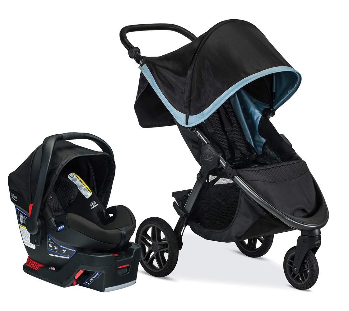 Britax B-Free Travel System with B-Safe Ultra Infant Car Seat | All Terrain Tires + Adjustable Handlebar + Extra Storage with Front Access + One Hand, Easy Fold - Frost