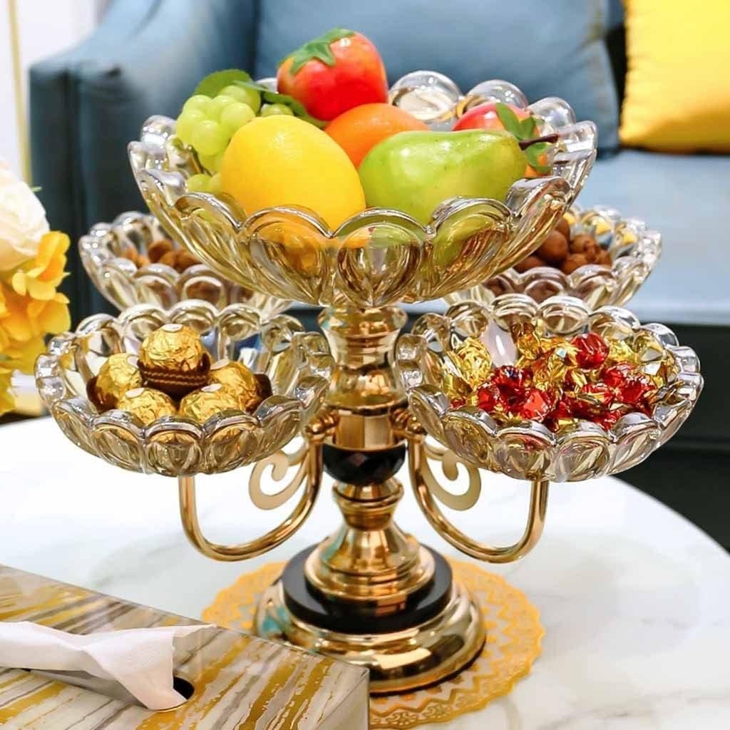 Corbeille à fruits rotative multicouche – Plateau à fruits en verre cristal pour la maison, le salon, la décoration de table à thé
