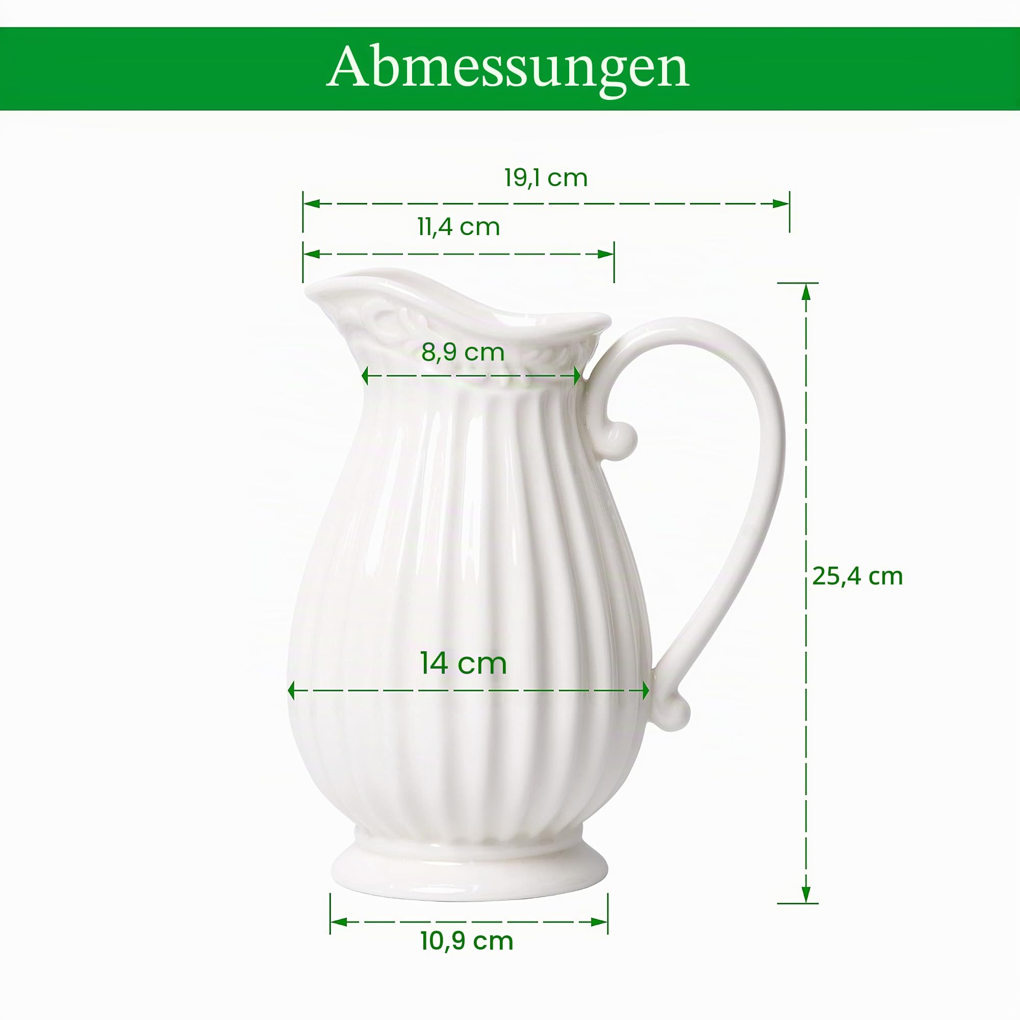 Weiße Keramikvase für Heimdekoration, frische Blumensträuße mit Design-Box, 25,4 cm