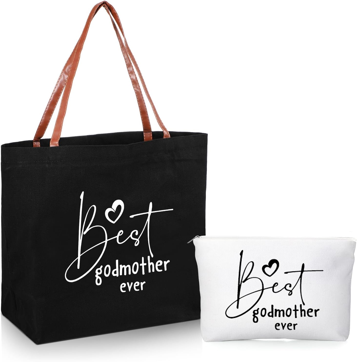 Sieral 2 Pcs Godmother Gifts Will You Be My Godmother from Godchild Tote Bag and Makeup Bag Appreciation Gifts for Women Mom Grandma Birthday Mother's Day Holiday Present