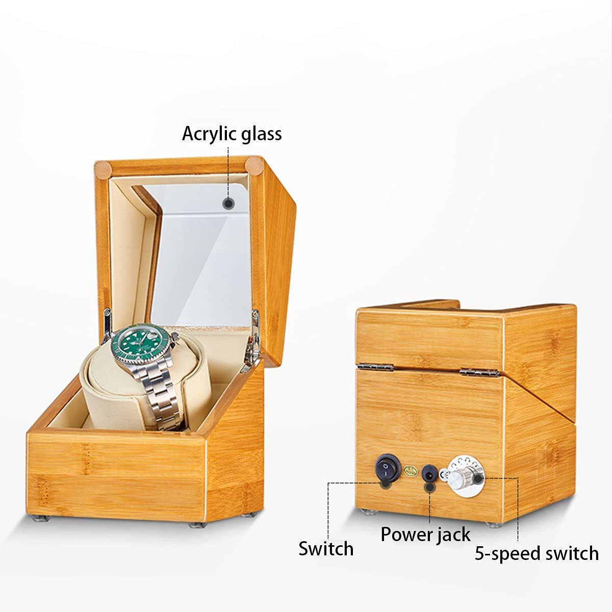 LXMQEF Einzel-Uhrenbeweger für Automatikuhren, Holz-Uhrenbox mit superleisem Motor, Flexible Uhrenkissen, passend für Damen- und Herrenuhren