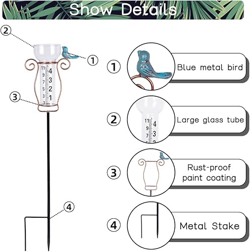 Miniatura 3 de Medidor de lluvia para exteriores con bola de cristal, medidor de lluvia solar de jardín para patio, césped, jardín, decoración de valla