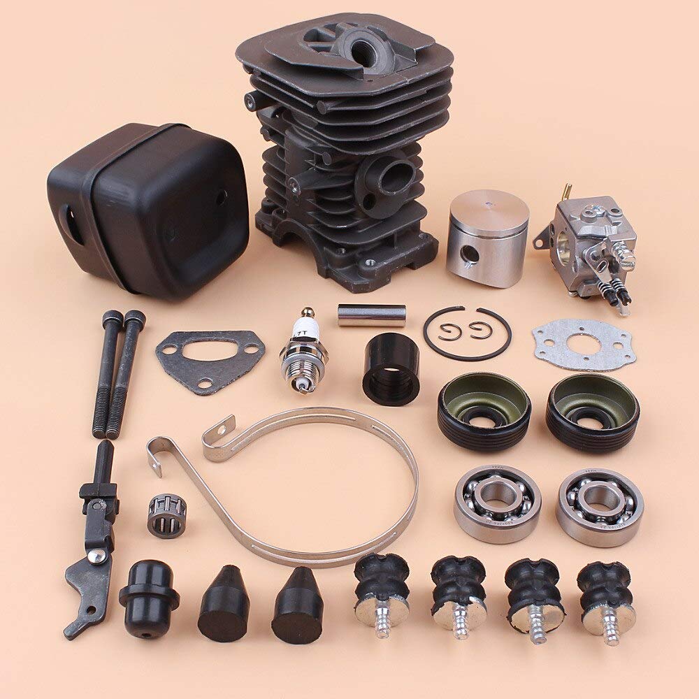 38mm Cilindro Pistón Silenciador Carburador Cojinete Sello de aceite Set Fit HUSQVARNA 137 142 Piezas de motosierra con AV Kit de amortiguador anular