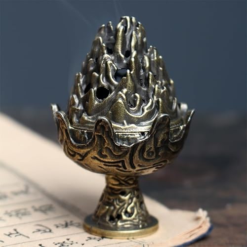 CDSASHCA Mini quemador de incienso de aleación en polvo, quemador de incienso Boshan, quemador de incienso budista chino, quemador de incienso para