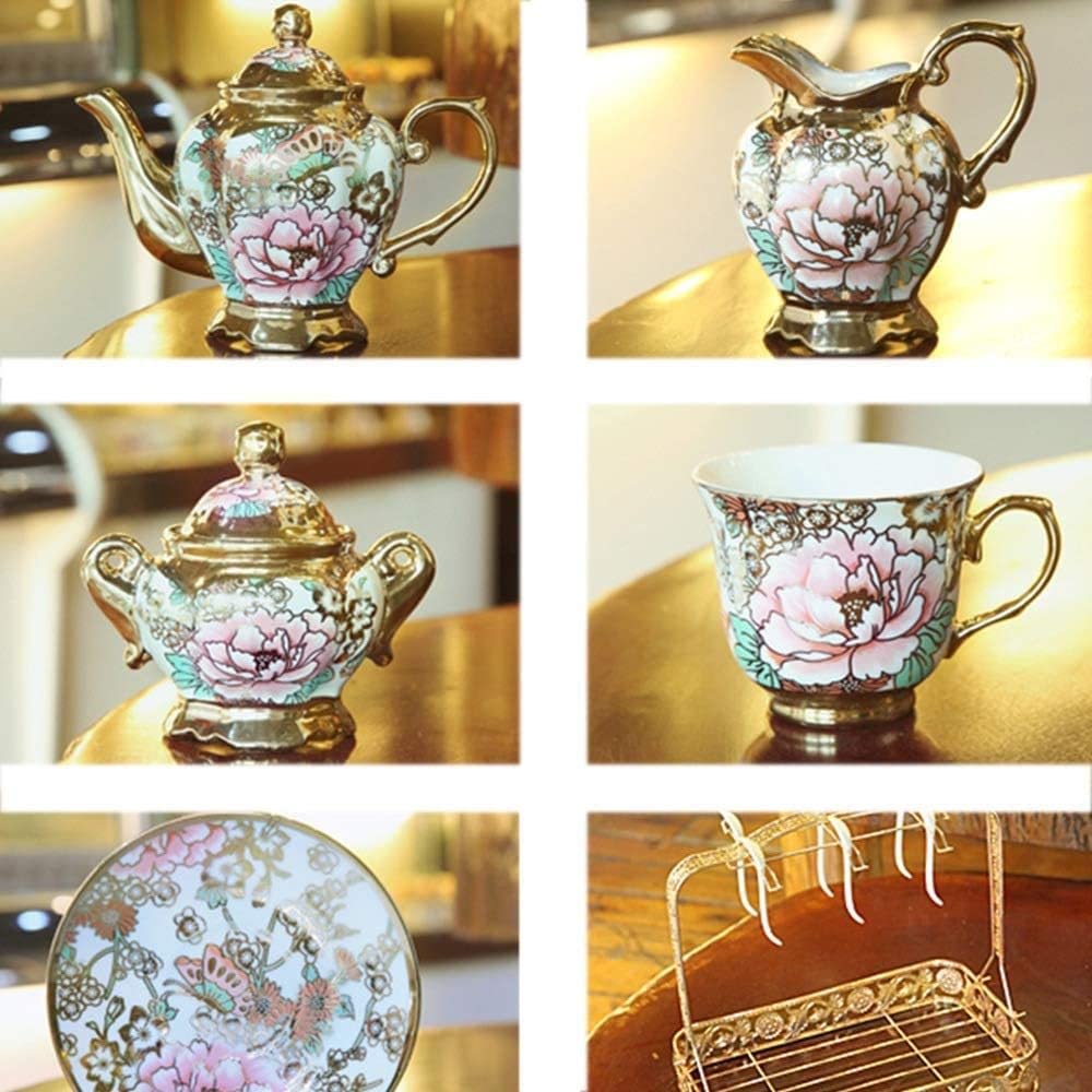 Zestaw Do Herbaty 16-częściowy Ceramiczny Zestaw Do Herbaty Europejski Retro Kwiatowy Porcelanowy Kawy Z Uchwytem Spodki Cukiernica Mleko Czajniki Dla Domu Akcesoria Kuchenne