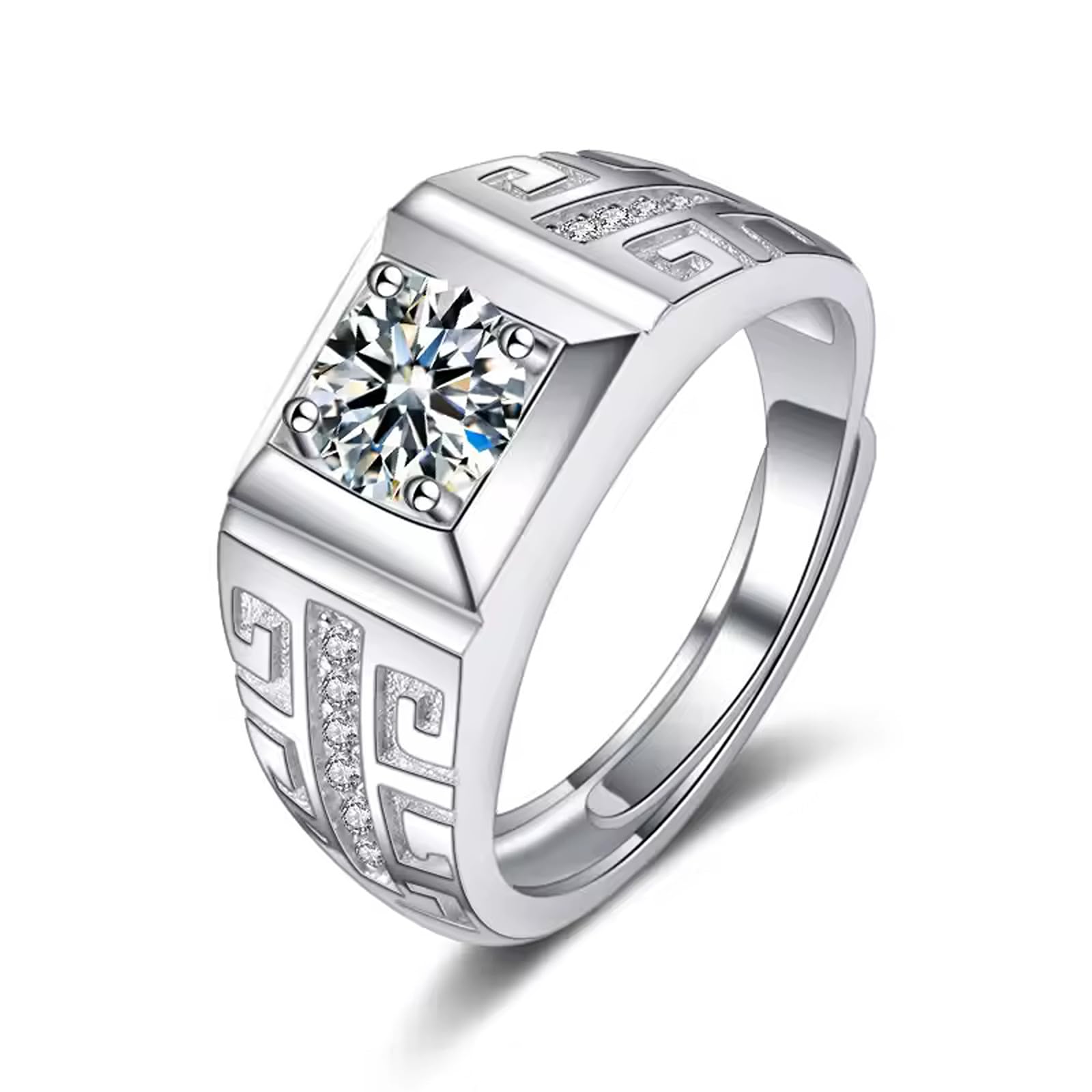 Exclusive American Diamond Solitaire Adjustable Ring For Men Boy
