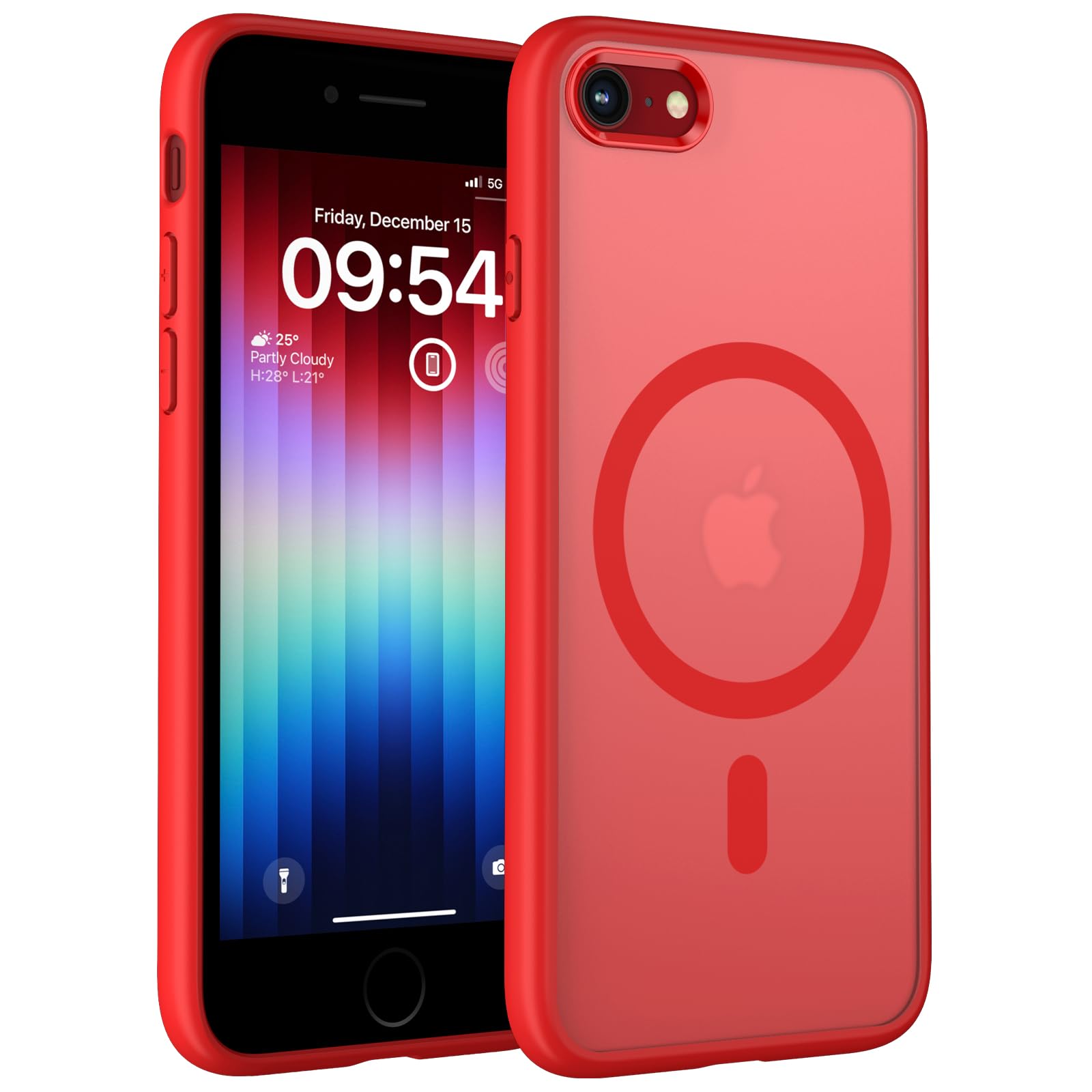 TOCOL Cover Magnetica per iPhone SE 3/2 (2022/2020), iPhone 8/7 4,7 Pollic, Compatibile con MagSafe, Custodia Antiurto Traslucida Opaca, Rosso