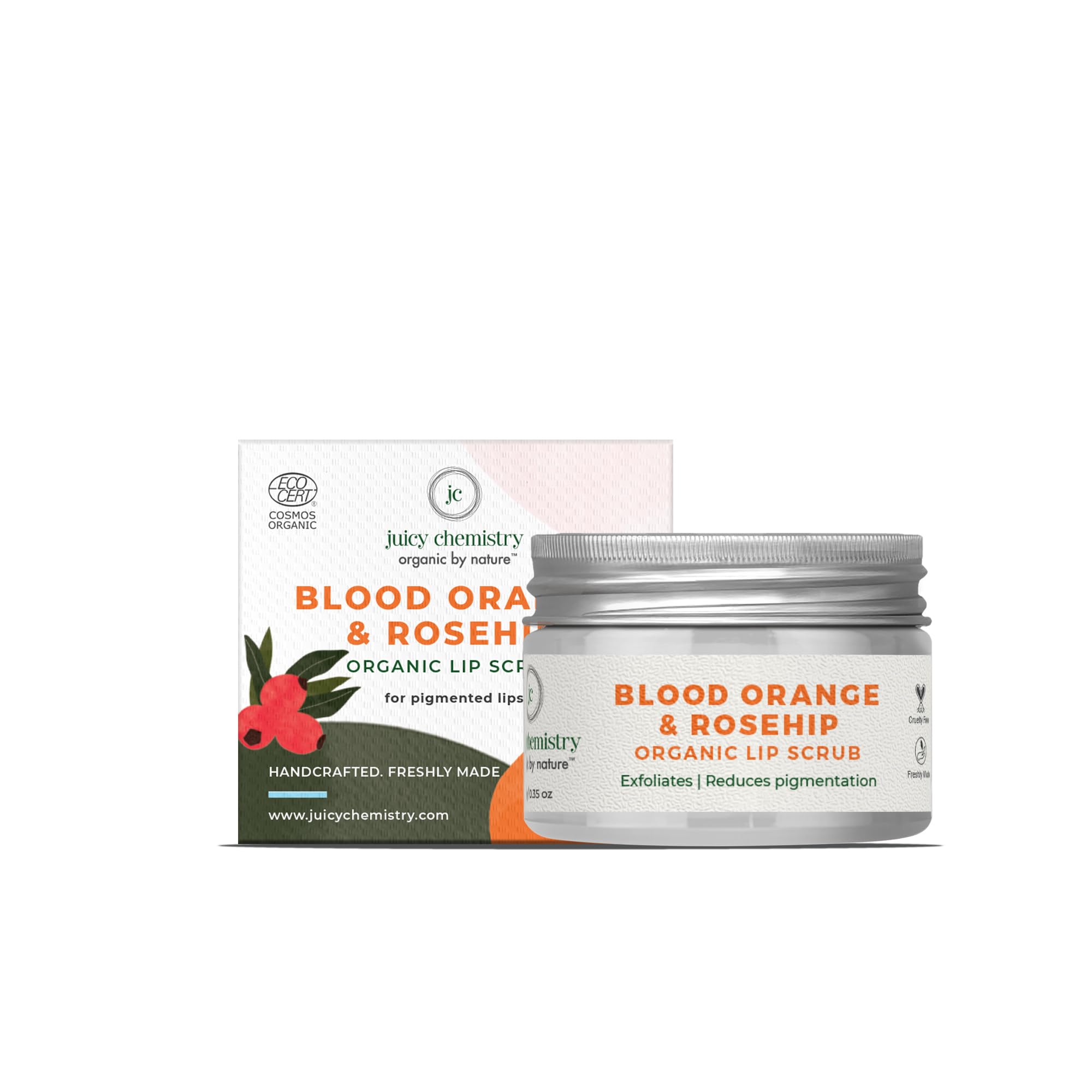 Juicy Chemistry Organic Lip Scrub with Blood Orange & Rosehip, 10 g | 100% Natural Exfoliating Lip Care | Brightens & Evens Lip Tone | Reduces Pigmentation | Dermatologically Tested | Certified Organic & Cruelty-Free