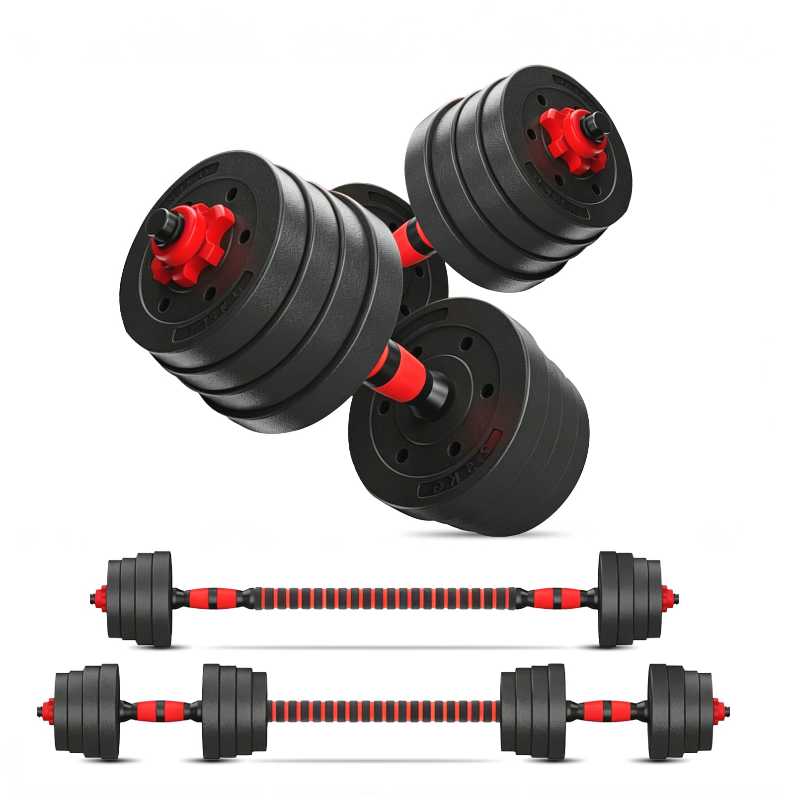 Mancuernas Ajustables 20kg/30kg, Juego de Pesas y Mancuernas 2 en 1 con Barra de Conexión, Set dePesas Ajustables con Cierre Seguro para Gimnasio en Casa y Entrenamiento de Fuerza