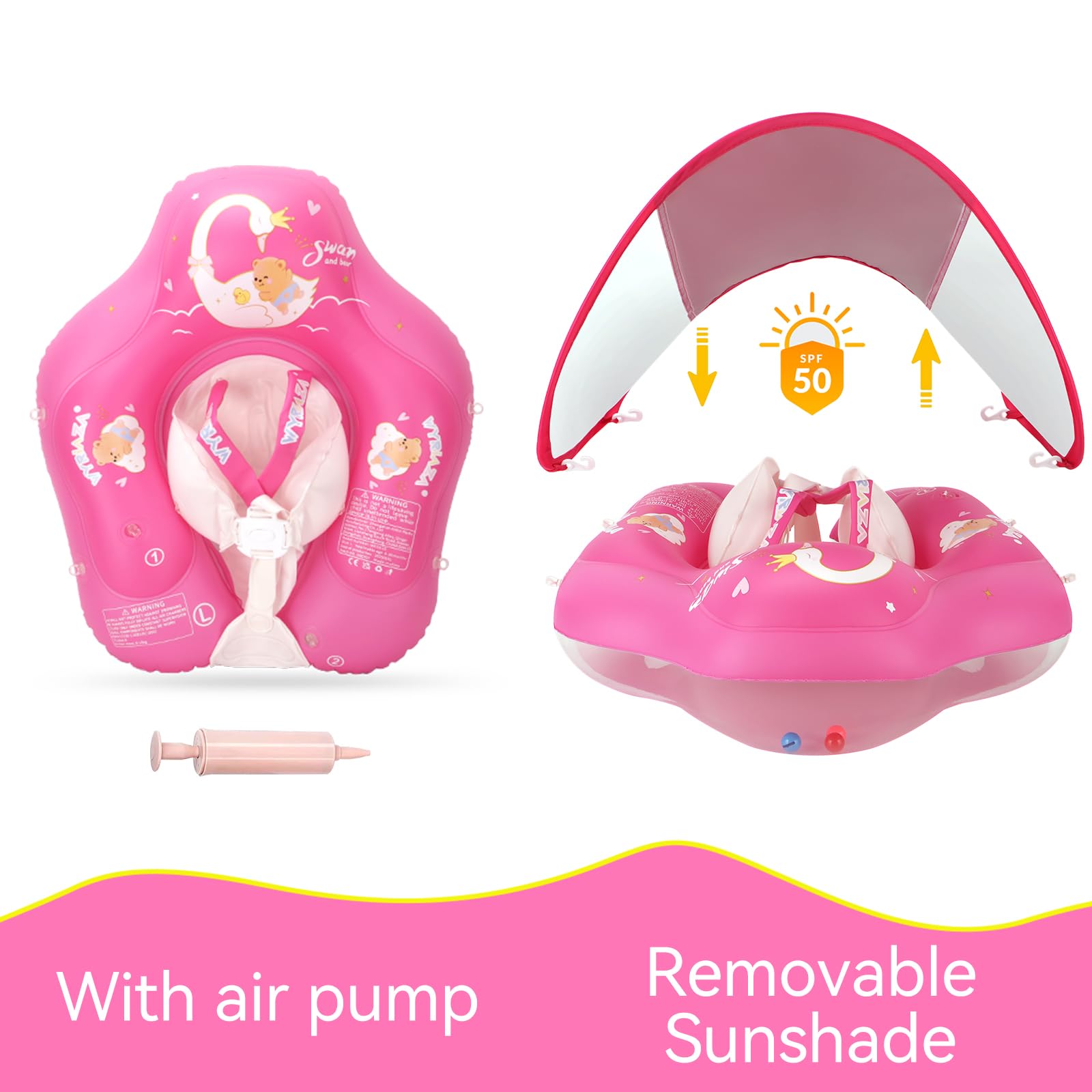 WYRIAZA Salvagente Neonato con Parasole Rimovibile SPF 50+ Salvagente con Seggiolino di Sicurezza Ciambella Neonato Mare Bambino 1 2 3 anni