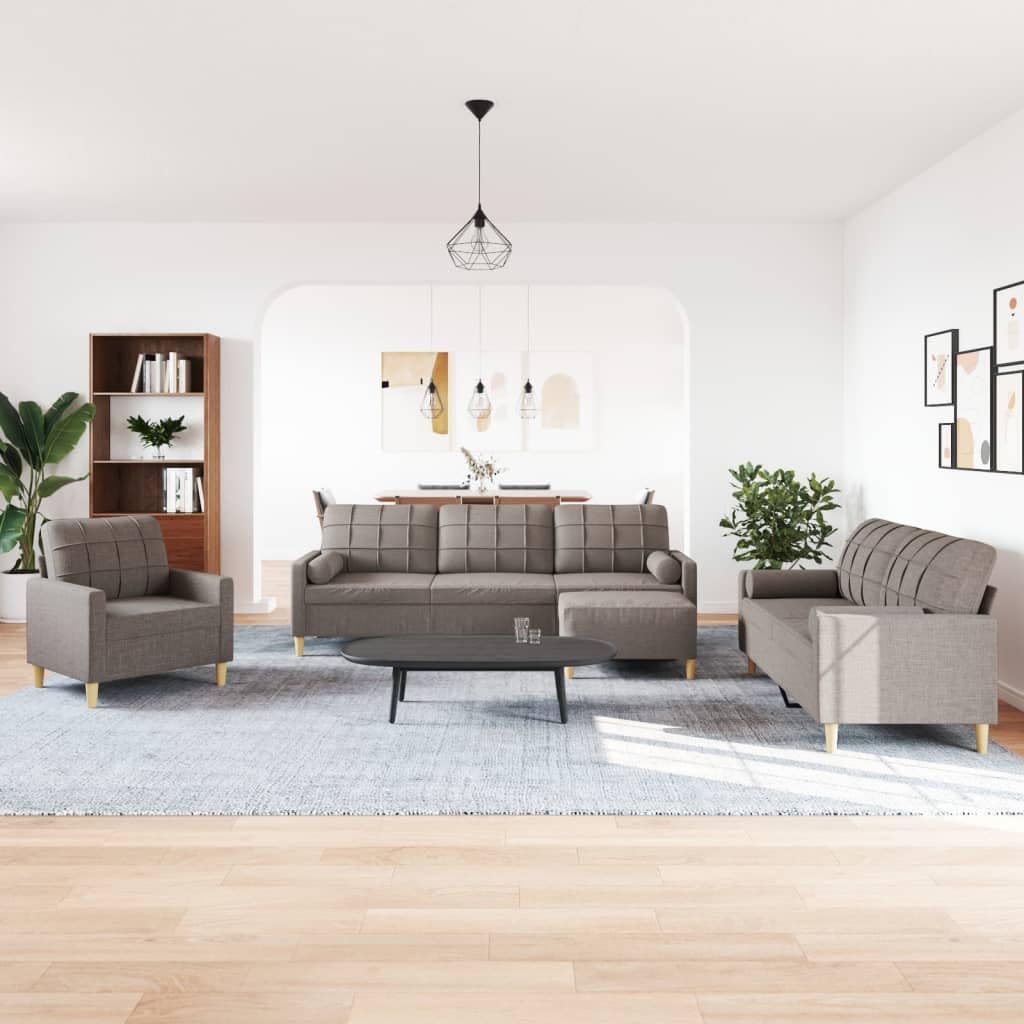 4-częściowy zestaw wypoczynkowy z podnóżkiem i poduszką dekoracyjną w kolorze szarobrązowym (taupe), sofa narożna z miejscem do przechowywania, wygodna sofa do spania, podłokietniki, oparcie