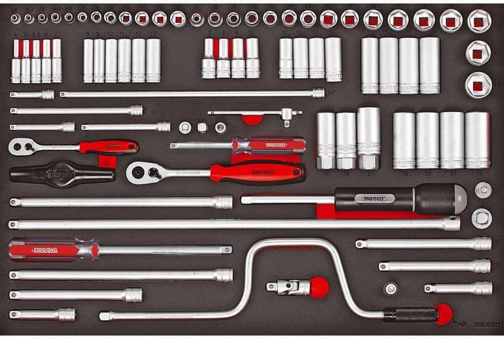 Teng Tools 86 Piece 1/4 & 3/8 Inch Drive 6 Point Regular/Shallow & Deep Foam Socket Set - TTESK86, Silver