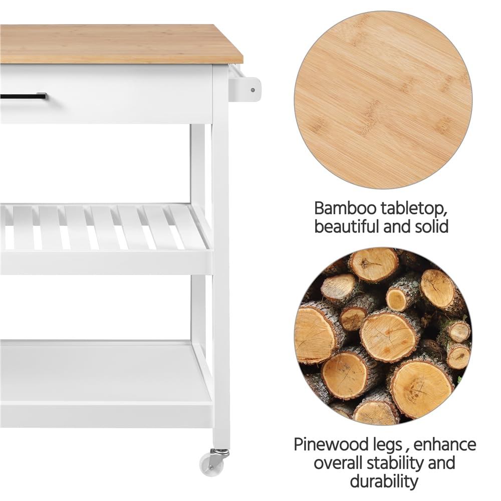 Yaheetech Carrello da Cucina Bianco a 3 Ripiani con Ruote Cassetto Carrello di Servizio Carrellino Portaoggetti Multiuso Salvaspazio Stile Moderno Porta Microonde 101,5 x 51 x 92,5 cm