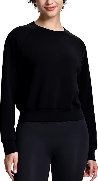 ISEEGZ Modal Soft Long Sleeve Cropped Sweatshirts for Women | Crew Neck, Pullover, Travel, Casual, Work, Lounge, Daily, Fall Outfits, Crop Top for Women