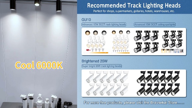 Image of 6PCS White GU10 Track Lights,10W 3CCT Dimmable Replaceable Bulbs | White GU10 LED ceiling spotlight fixtures with replaceable 10W bulbs, switchable 3CCT and dimmable brightness from 20% to 100
