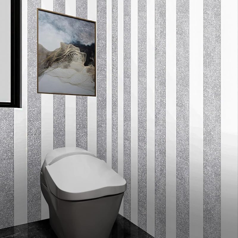 Image of Silver Glitter Wallpaper Border Silver Glitter Wallpaper Stick and Peel Self Adhesive Removable Sparkle Wall Border Silver Contact Paper for Girls Bedroom Dressers 6x300 Inch