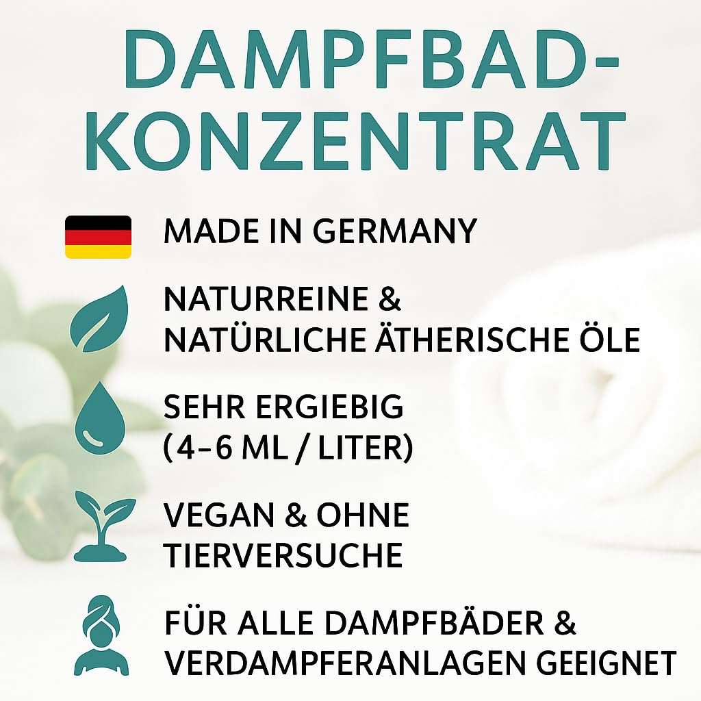 Dufte Momente Dampfbad Duftkonzentrat Set – 4×250 ml – Allgäuer Bergkräuter, Eukalyptus, Orange & Lemongras – naturreine ätherische Öle – für Dampfbäder, Verdampferanlagen & Dampfduschen