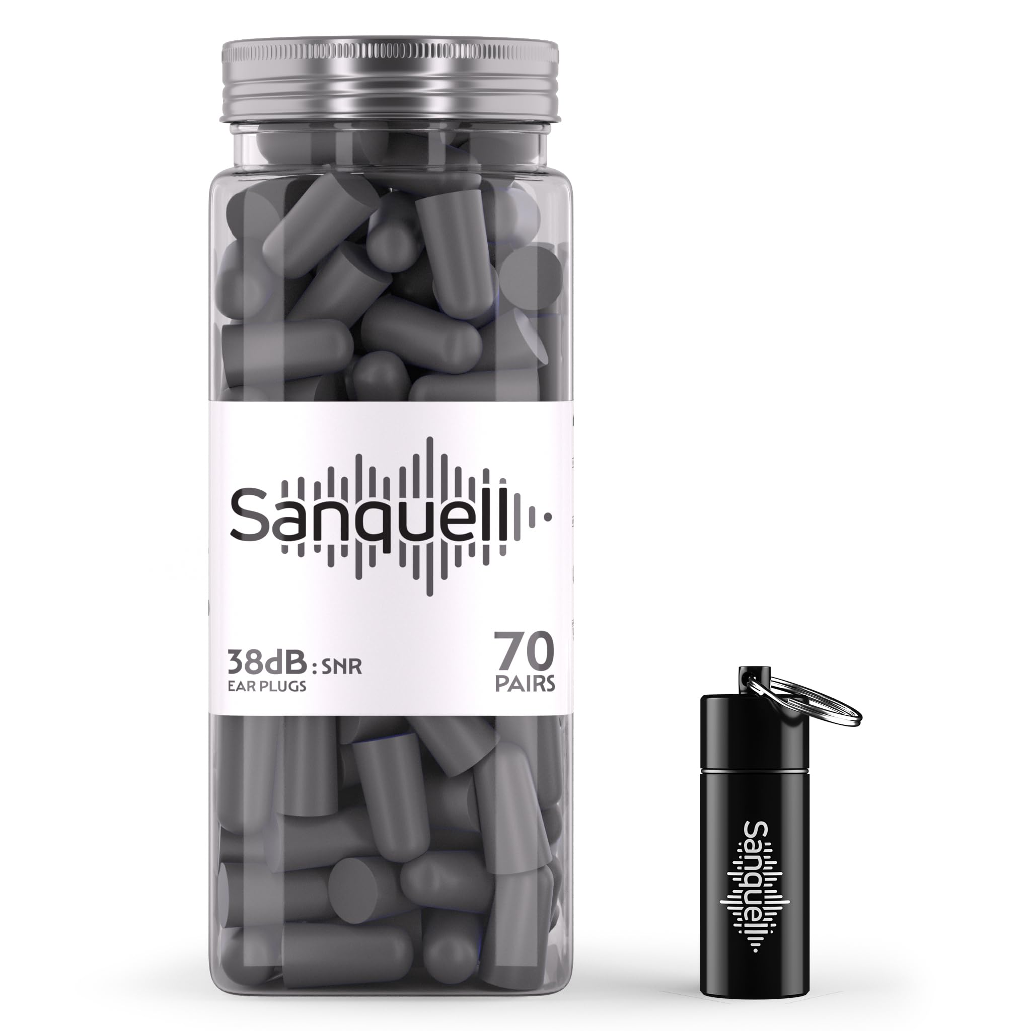 Sanquell Soft Disposable Foam Ear Plugs, 70 Pairs, SNR 38 dB Hearing Protection, Includes ...