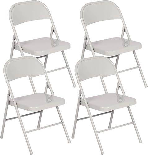Miniatura 19 de VECELO Juego de 4 sillas plegables de metal, marco de acero con doble bisagra, fácil de plegar y apilar, para oficina, cocina, comedor, boda, patio