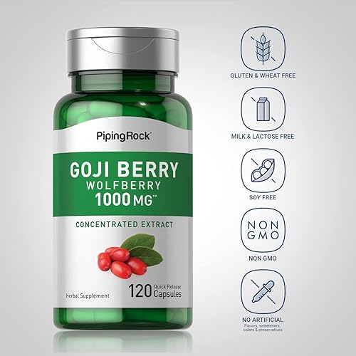 Miniatura 3 de Piping Rock Suplemento de bayas de Goji | 1000 mg | 120 cápsulas | Planta de extracto de hierbas Wolfberry | Sin gluten, sin OMG