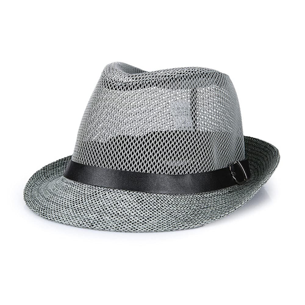 GIVBRO Sombrero de paja para hombre, sombrero de malla de ala ancha, sombrero Fedora Trilby, sombrero de visera plegable, sombrero de playa de verano al aire libre, sombrero de papá