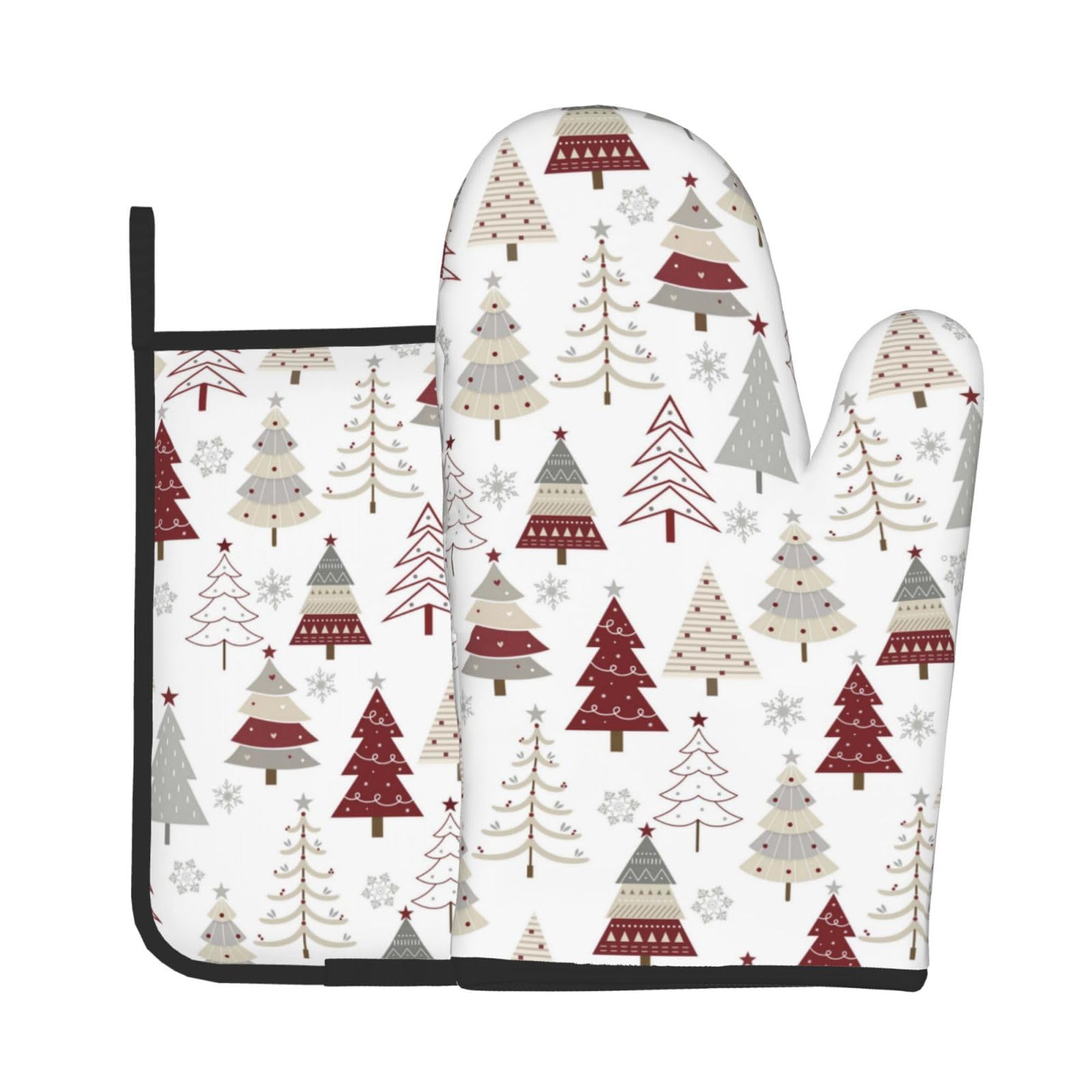 Christmas Trees Oven Mitts and Pot Holders Set Heat Resistant Kitchen Decor
