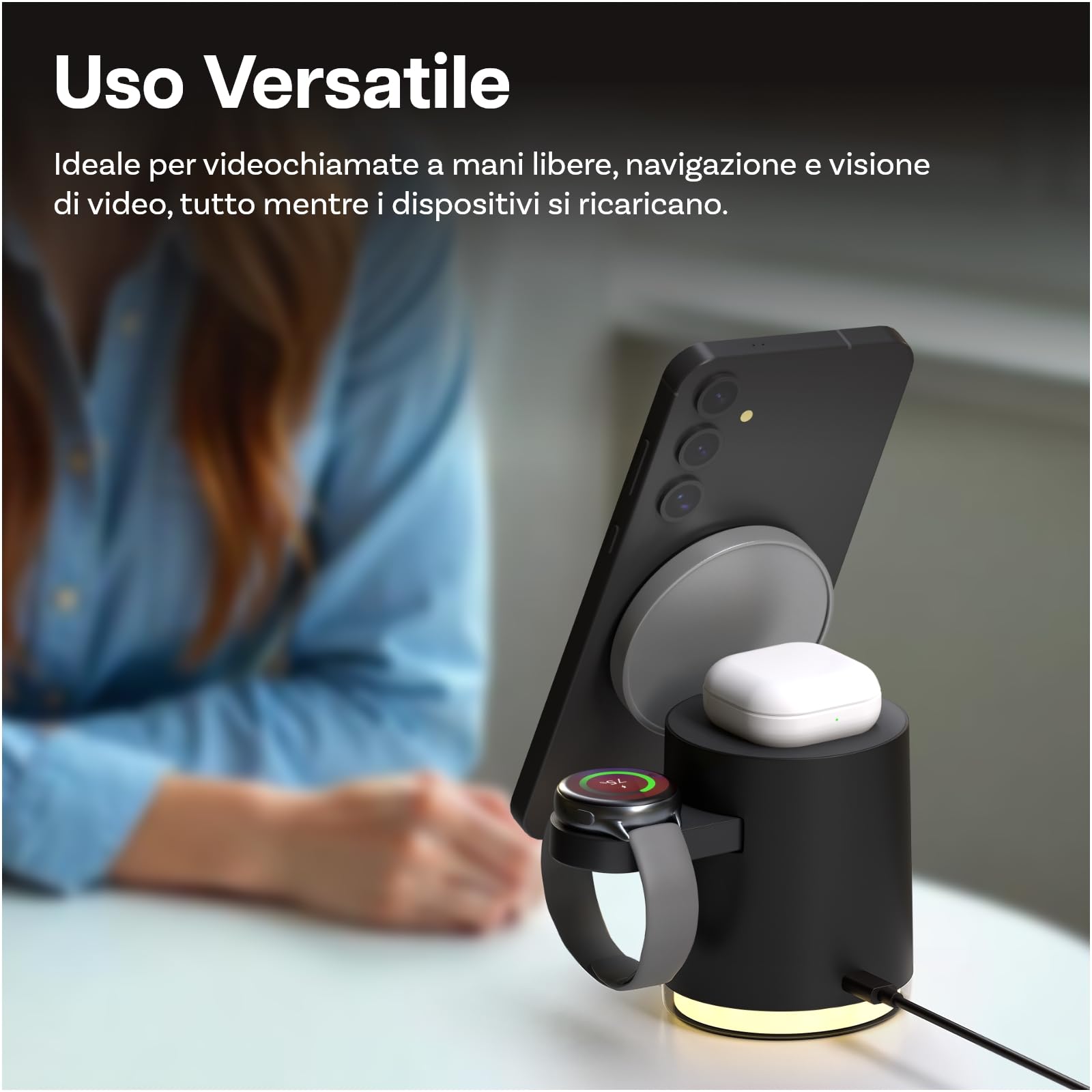 Caricatore Wireless Stazione per Samsung di MMOBIEL – 4 in 1 Supporto Magnetico di Ricarica Rapido Certificato Qi2 per Samsung Galaxy S25/S24/S23/S22, Watch 7/6/5, Buds – Incl. 25W Adattatore - Nero