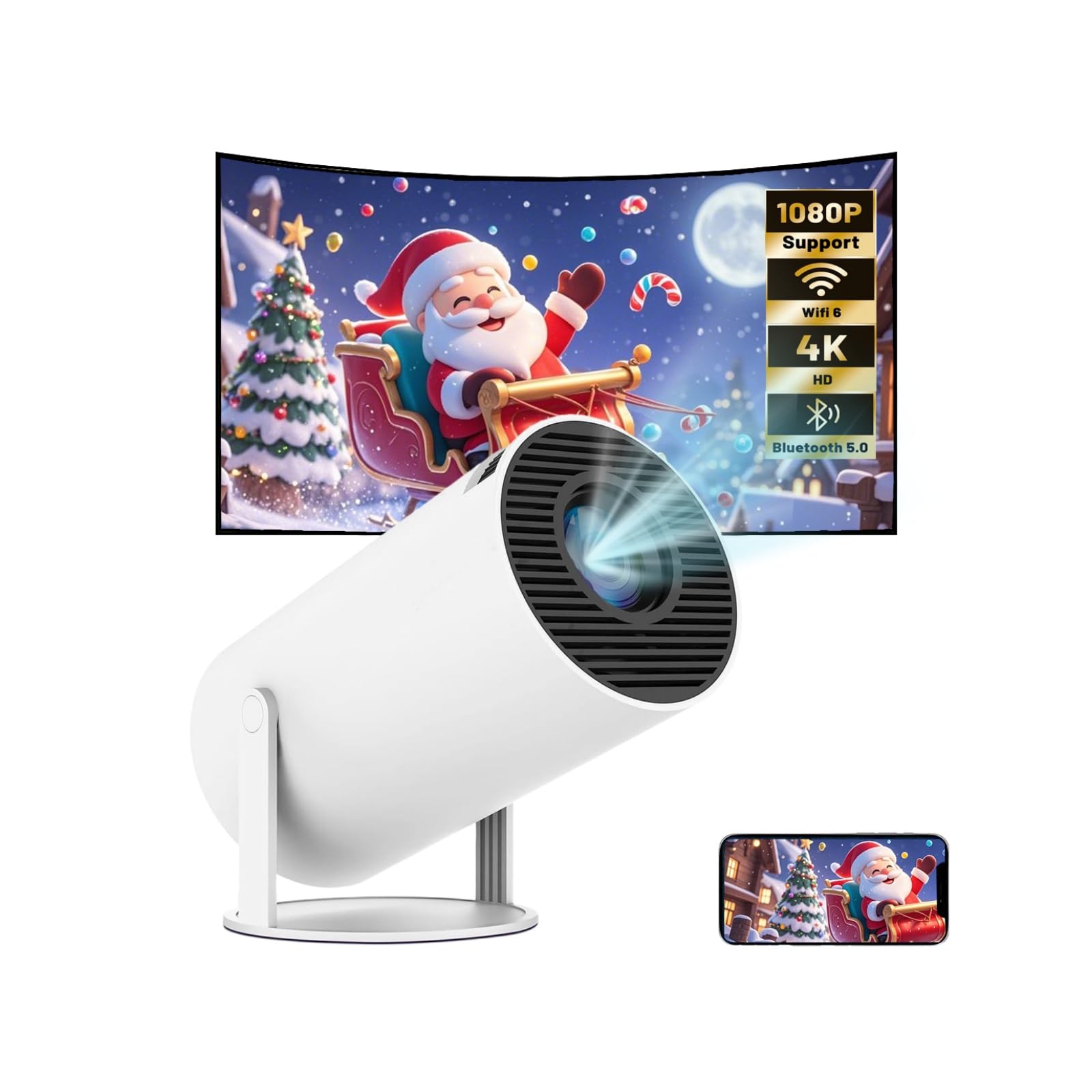 Proyector Portatil, Mini Proyector 2025 Upgraded con WiFi 6 BT 5.4, Auto Keystone + Full HD + 200ANSI 8000L + 180° Rotation, Projector Portable 4k con HDMI/USB/Smartphone/Laptop/PS5