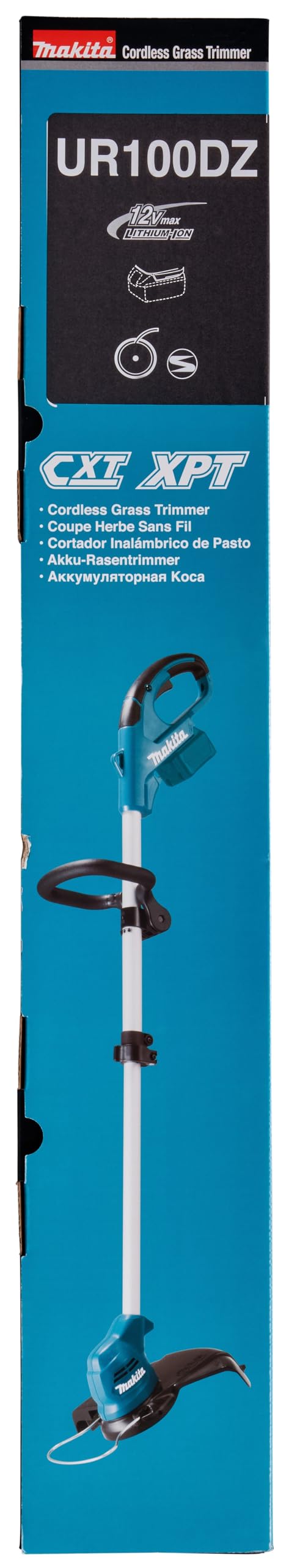 Makita Cortadora de césped inalámbrica UR100DZ de 10,8 V (sin batería, sin cargador), azul/plata