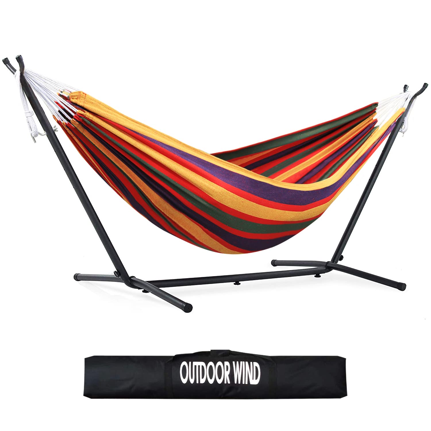 550lbs Capacity Double Hammock Adjustable Hammock Bed with 10ft Heavy Duty Steel Stand Includes Portable Carrying Case, Easy Set up