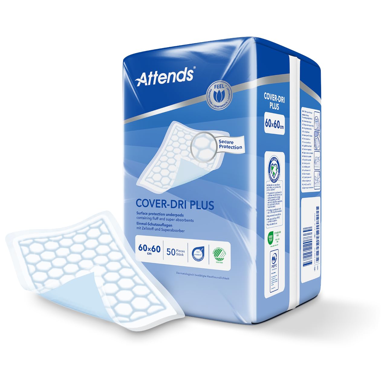 Carebymail Blue Attends Cover Dri Plus Disposable Bed Pads (60 X 60 Cm)