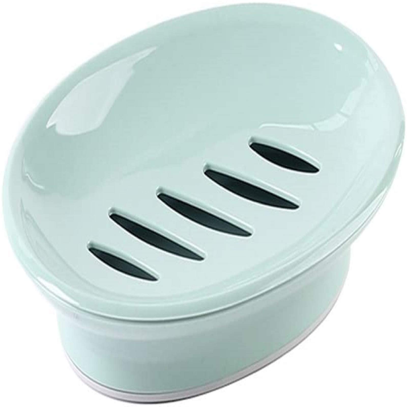 Soap Dish Holder Box Durable Double Layers Oval Soap Dish Holder Box Stand Kitchen Bathroom Storage Accessories (A)