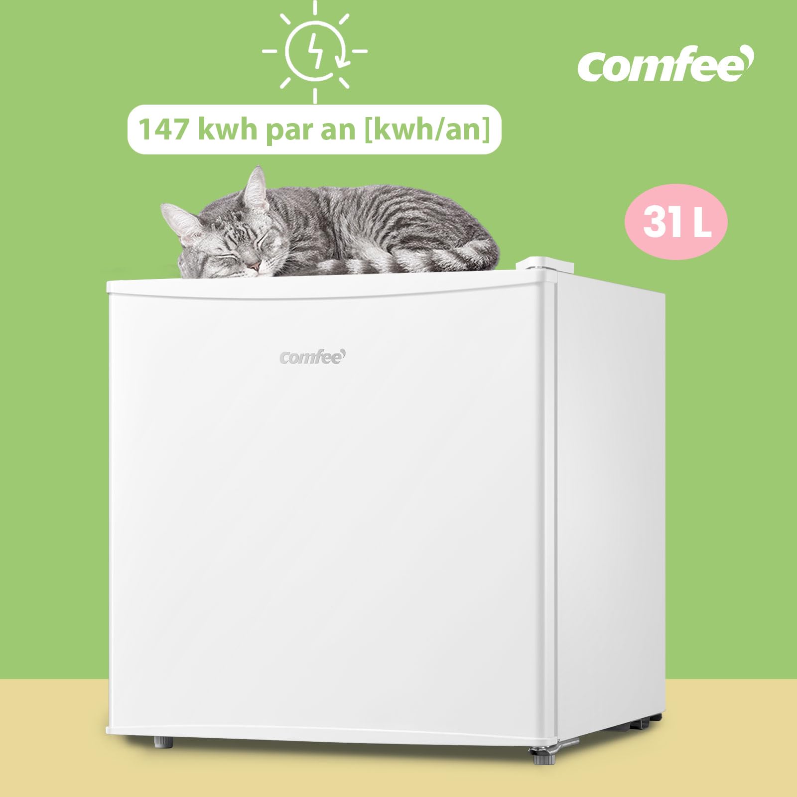 COMFEE' RCU40WH2(E) 31L Mini Congélateur, Porte Réversible, 4 Étoiles, Silencieux, Blanc