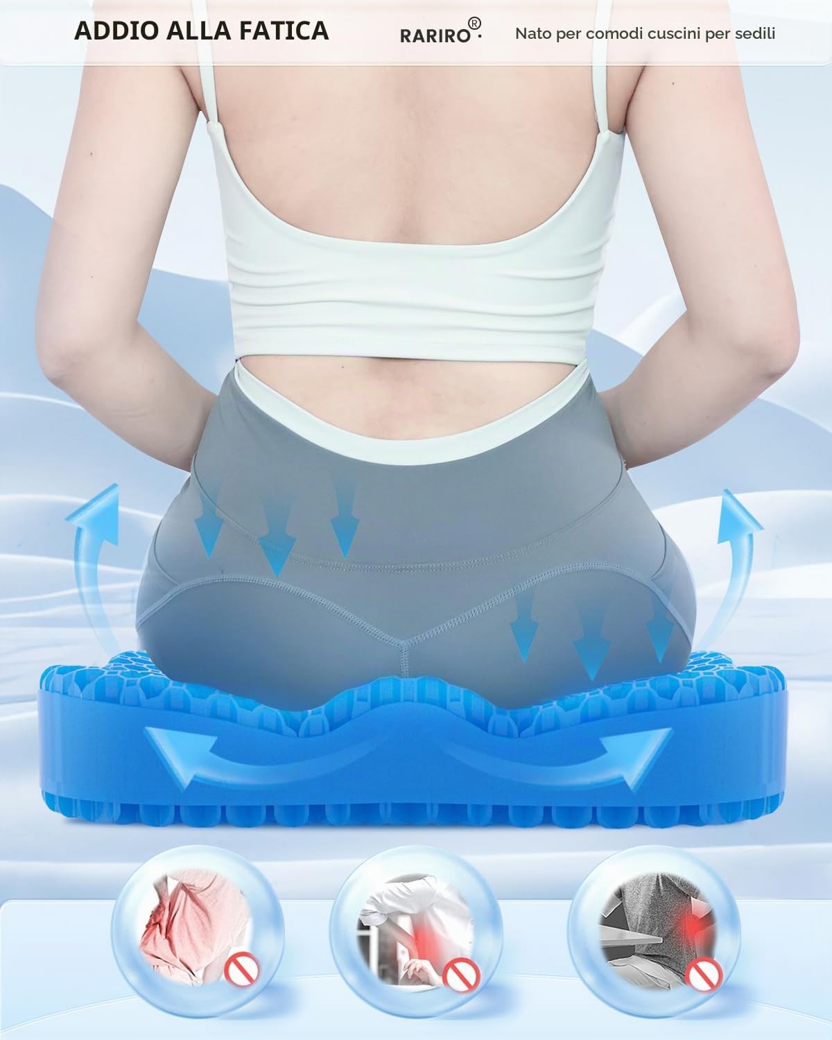 Cuscino per Sedile in Gel, Extra 50 cm di Cuscini per Sedile di Sedia a Rotelle, Cuscini Morbidi per Auto, Sedia da Ufficio per Sollievo dal Dolore al Coccige e Sciatica, Cuscino Ergonomico