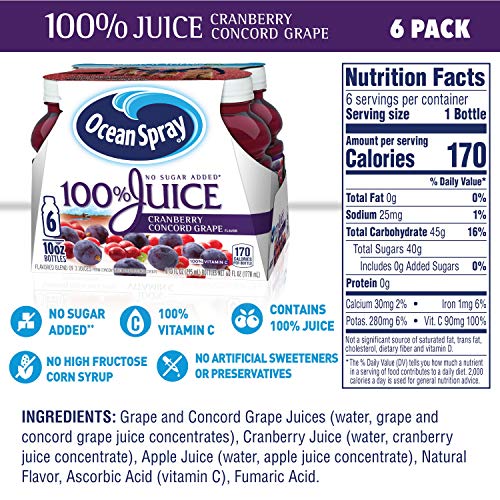 Image of Ocean Spray 100% Juice Cranberry Concord Grape, 10 Ounce Bottles (Pack Of 6 )
