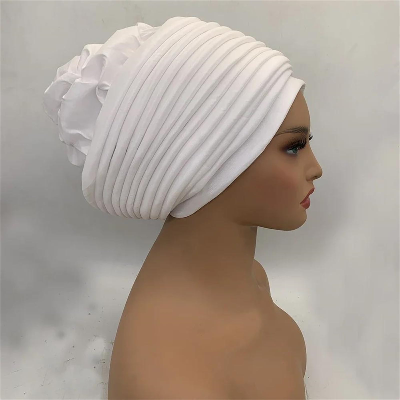Turbante da donna in seta grezza pieghettato berretto pre-legato copricapo per festa di nozze cappello hijab con leggero allungamento