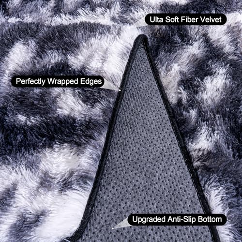 Black and White Rug for Living Room, 9x12 Area Rug for Bedroom, Bedside Indoor Floor Fluffy Shag Carpet, Plush Soft Rug for Boys Girls Kids Room Nursery Dorm Home Decor