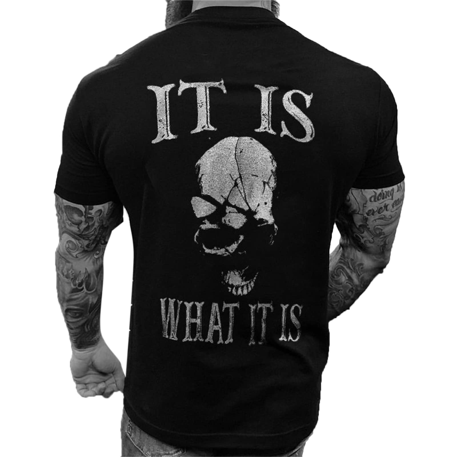Keepmore Men's # 2 T-Shirt Retro Skull Short Sleeve T-Shirt Casual Sport Round Neck T Shirt Gym Training Top