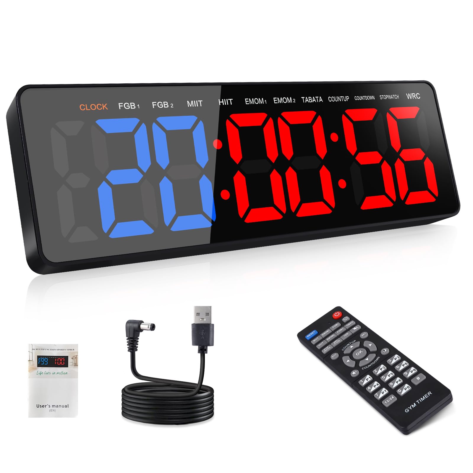 AnExer 13" Gym Timer Clock, Workout Interval Timer with Remote Control, Count Down & Up Stopwatch, Adjustable Brightness, Large LED Digital Display, Fitness Digital Clock for Home/Garage/Boxing-image-40