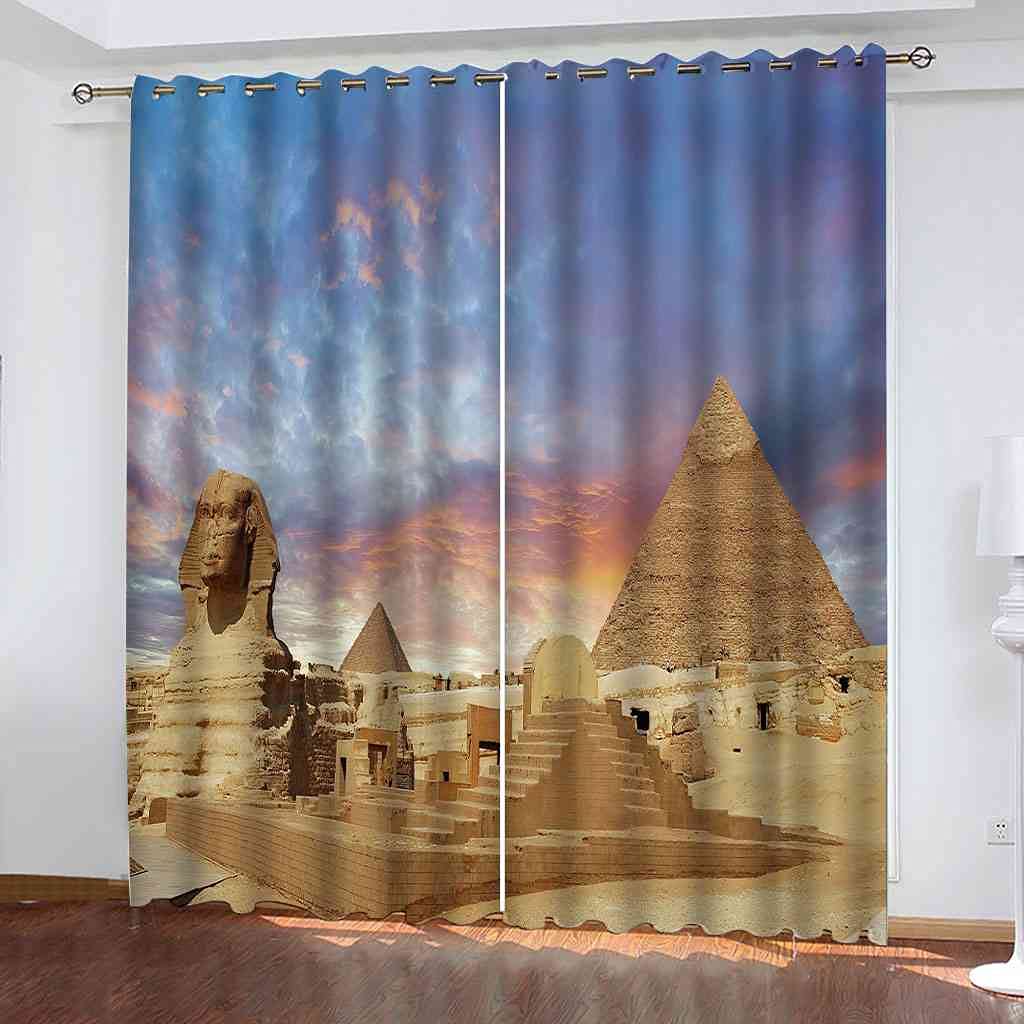 Rideaux occultants enfant 3D Égypte avec oeillets thermiques en polyester 264x242 cm