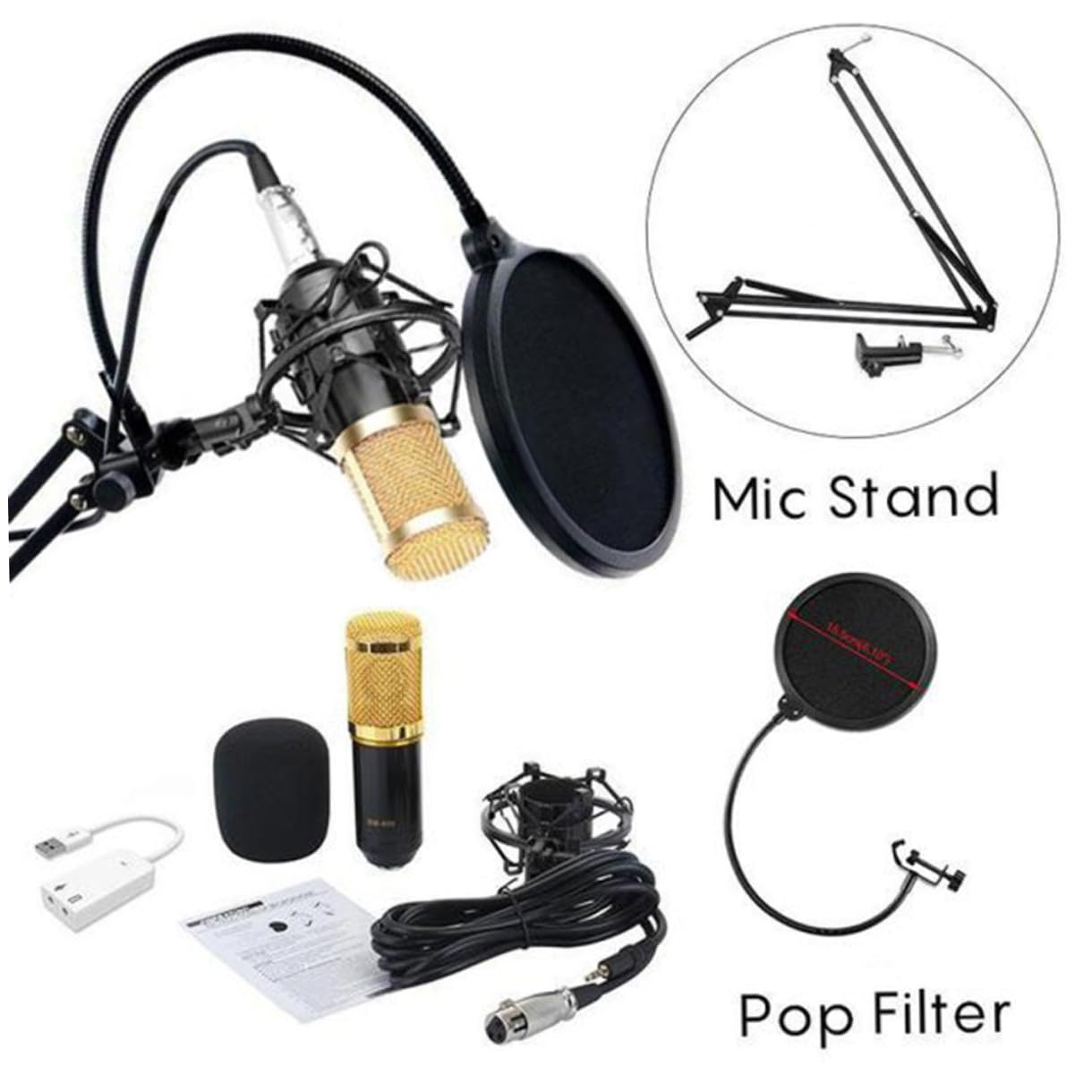 Toddmomy Micrófono Bm-800 de Condensador Negro para Estudio y Radiodifusión