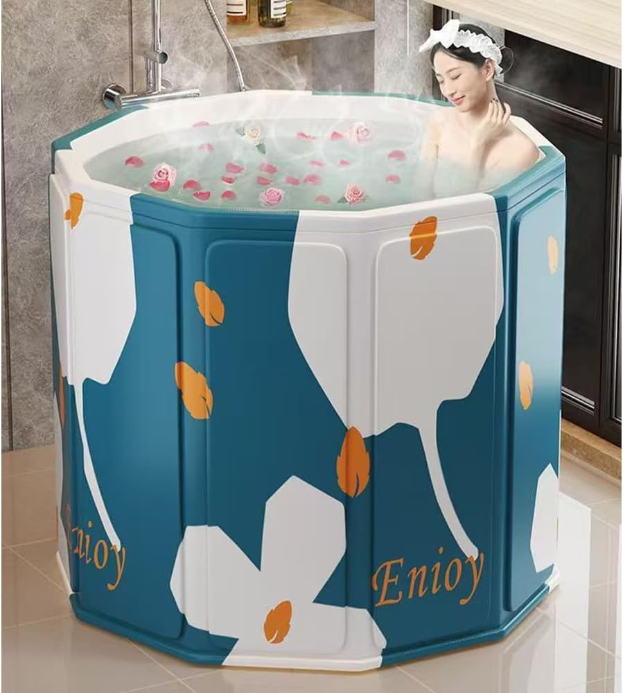 FASTUNBOX (LABEL) Foldable Adult Spa Tub with 8‑Layer Thermal Insulation Cotton • 70 cm × 68 cm High • Hot & Ice Soak • Quick‑Drain Dual Valve • Compact Collapsible Design + Storage Bag (Blue) 2