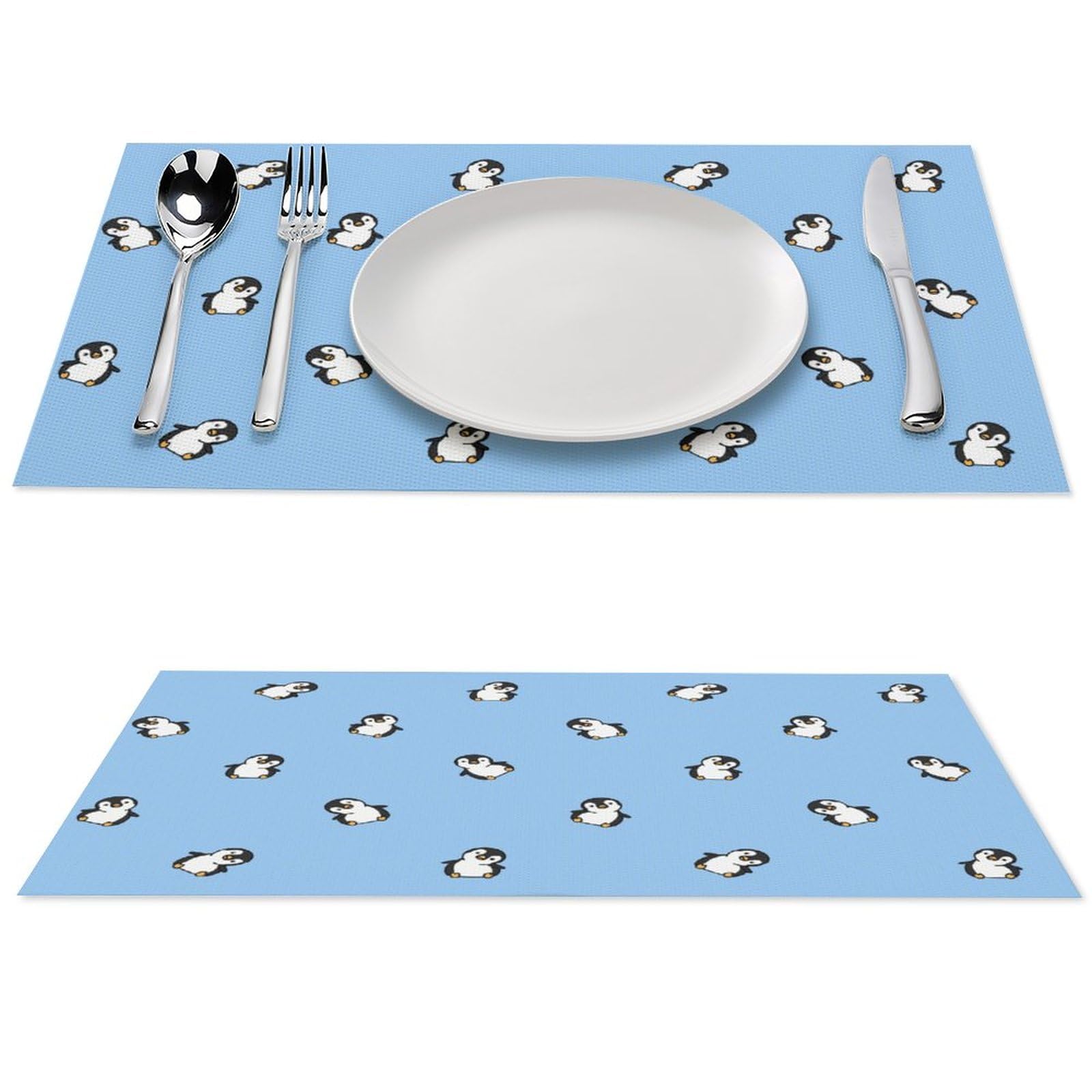 Cute And Funny Penguin Pattern Placemats Set of 4 PCS Washable Table Runner 18" X 12" Place Mats for Kitchen Party Dining Decoration