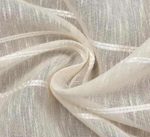 Image of Exporthub Sheer Linen Cotton Curtains for Window 5 Feet Set of 2, Cream - Light Filtering Breathable Fabric Drapes for Living Room & Bedroom (EHSPR054 54)